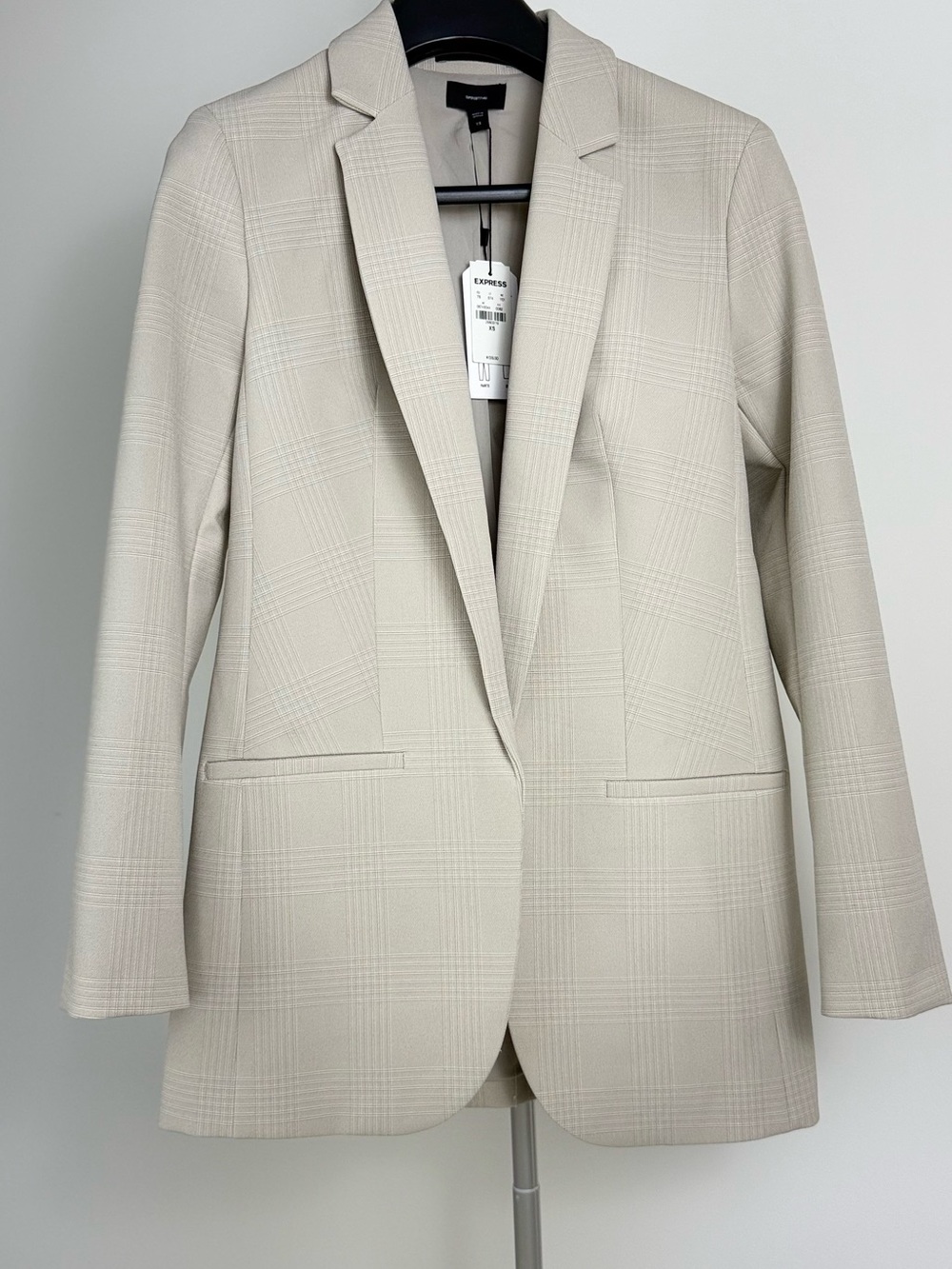 Express Women's Light Cream Plaid Blazer